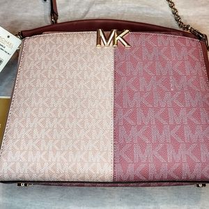 Michael Kors Two Tone Pink Leather Marilyn Medium Satchel Smokey Rose